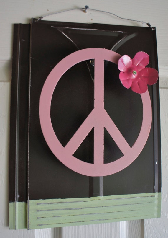Metal Peace Sign With Flower Wall Decor 3 Etsy