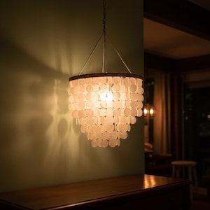 カピスシェルシャンデリア - ボヘミアン吊り下げランプ - 沿岸天井装飾 - マザーオブパールペンダントライト - シェルウィンドチャイムスタイル 50