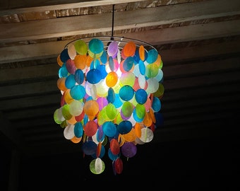 Capiz Shell Chandelier: Handmade Colorful Pendant Light