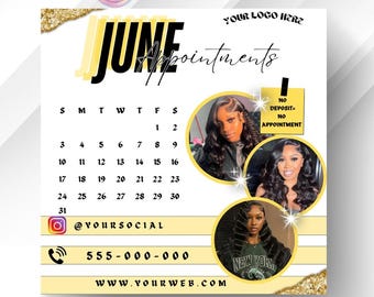 June Booking Flyer, DIY Flyer Template Design, June Appointment Flyer, Hair Lash Instagram Post, Book Now Flyer, Premade Business Flyer