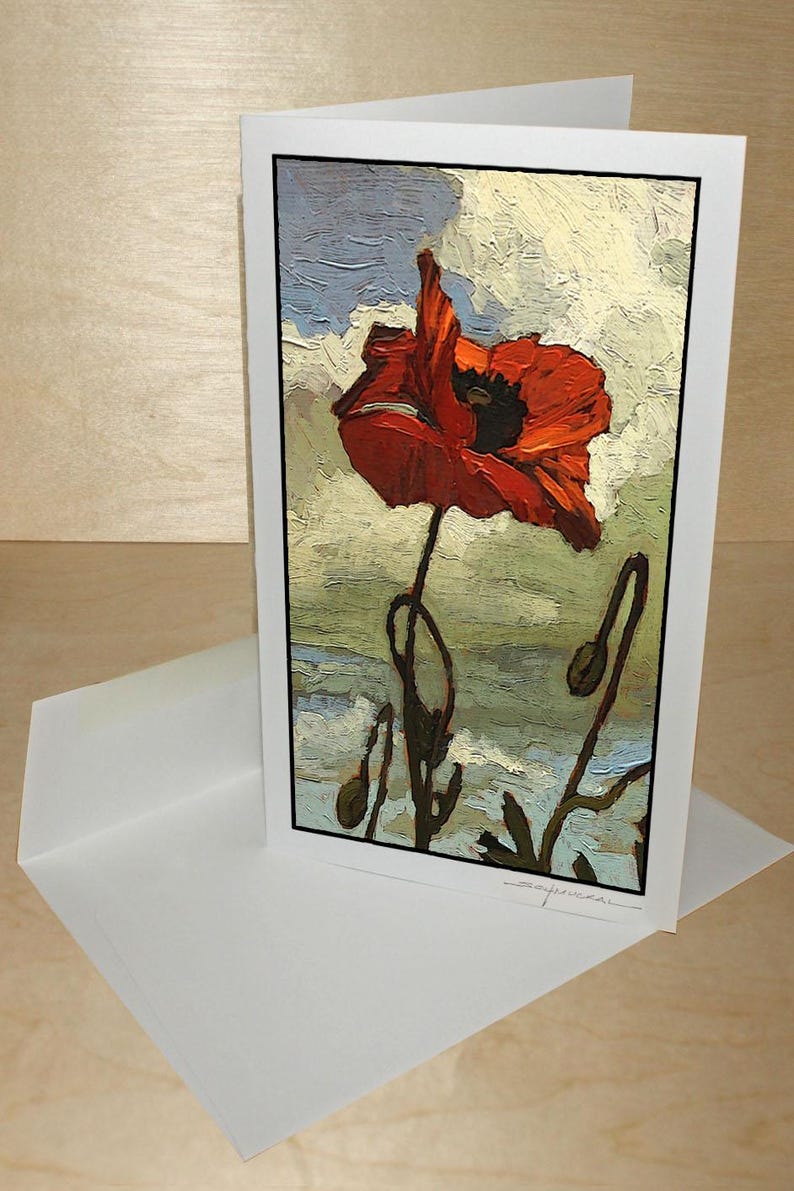 Red Poppies Large Blank Original Art Folded Note Cards - Jan Schmuckal ...