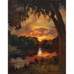 Evening By The Pond - Giclee Fine Art PRINT of Original Painting matted to 16x20 by Jan Schmuckal