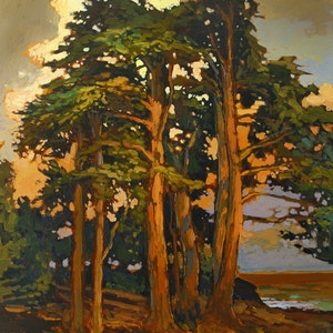 Sentinels - Giclee Fine Art PRINT of Original Painting matted to 16x20 by Jan Schmuckal Pines Sunset Wall Art