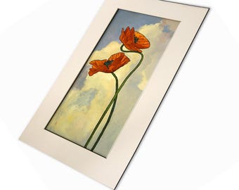 Entwined Poppies - Giclee Fine Art Vertical PRINT of Original Painting matted to 12x20 by Jan Schmuckal Wall Art