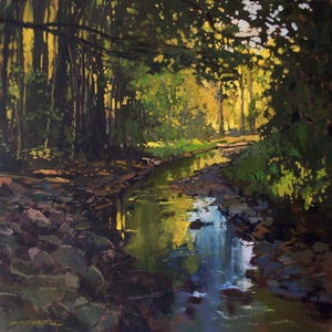 Quiet Creek - Giclee Fine Art PRINT matted to 12&quot;x12&quot;  by Jan Schmuckal Wall Art