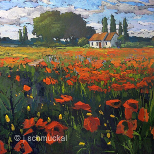 Poppies In Provence - Giclee Fine Art PRINT matted to 11x14 by Jan Schmuckal