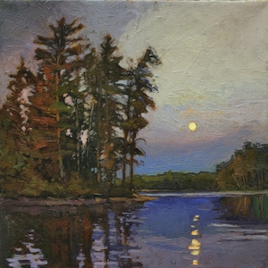 Pines Under A Full Moon - Arts and Crafts CRAFTSMAN - Matted to 12x12 Giclee Fine Art of Original Oil Painting Moonrise by Jan Schmuckal