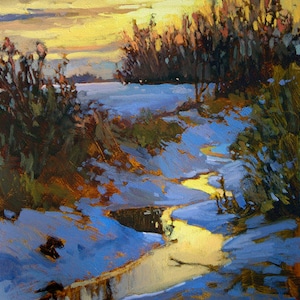 Winter's Eve - Tonalist Impressionist Art - Matted Giclee Fine Art Print - Sunset matted to 11x14 by Jan Schmuckal