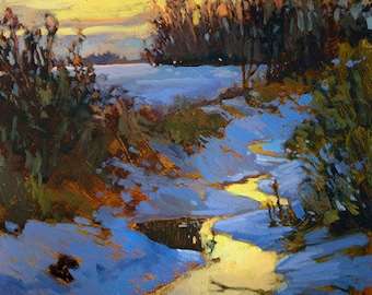 Winter&#39;s Eve - Tonalist Impressionist Art - Matted Giclee Fine Art Print - Sunset matted to 11x14 by Jan Schmuckal Wall Art