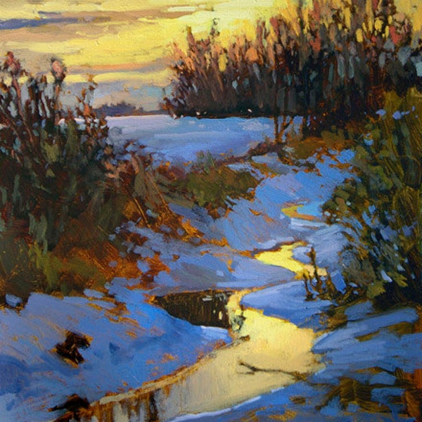 Winter's Eve - Tonalist Art - Matted Giclee Fine Art Print from Original Oil Painting - Sunset matted to 11x14 by Jan Schmuckal Wall Art