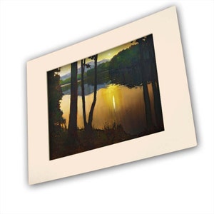 Sunset Lakeside - Giclee Fine Art PRINT of Original Painting Matted to ...