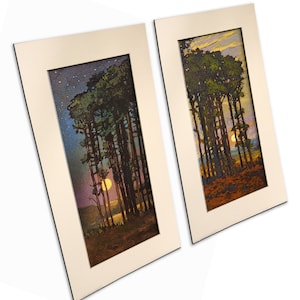 Night and Day - Giclee Fine Art Vertical Pair of PRINTS of Original Paintings each matted to 12x20 by Jan Schmuckal