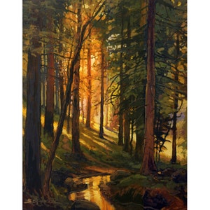 Sylvan Morning - Giclee Fine Art PRINT of Original Painting matted to 16x20 by Jan Schmuckal Pines Sunset Wall Art