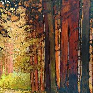 Into The Woods, Again Fall, Autumn Colors Giclee Fine Art PRINT of Original Painting matted to 12x20 by Jan Schmuckal immagine 3