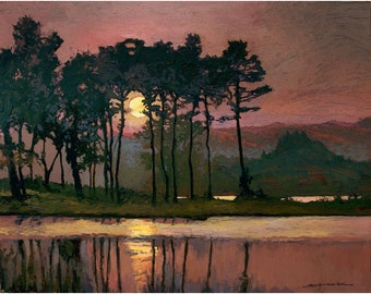 Awakening Moon - Giclee Fine Art PRINT of Original Painting matted to 16x20 by Jan Schmuckal Mission Arts and Crafts Style Wall Art