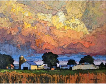 Illinois Sunset - Giclee Fine Art PRINT of Original Painting matted to 16x20 by Jan Schmuckal Wall Art