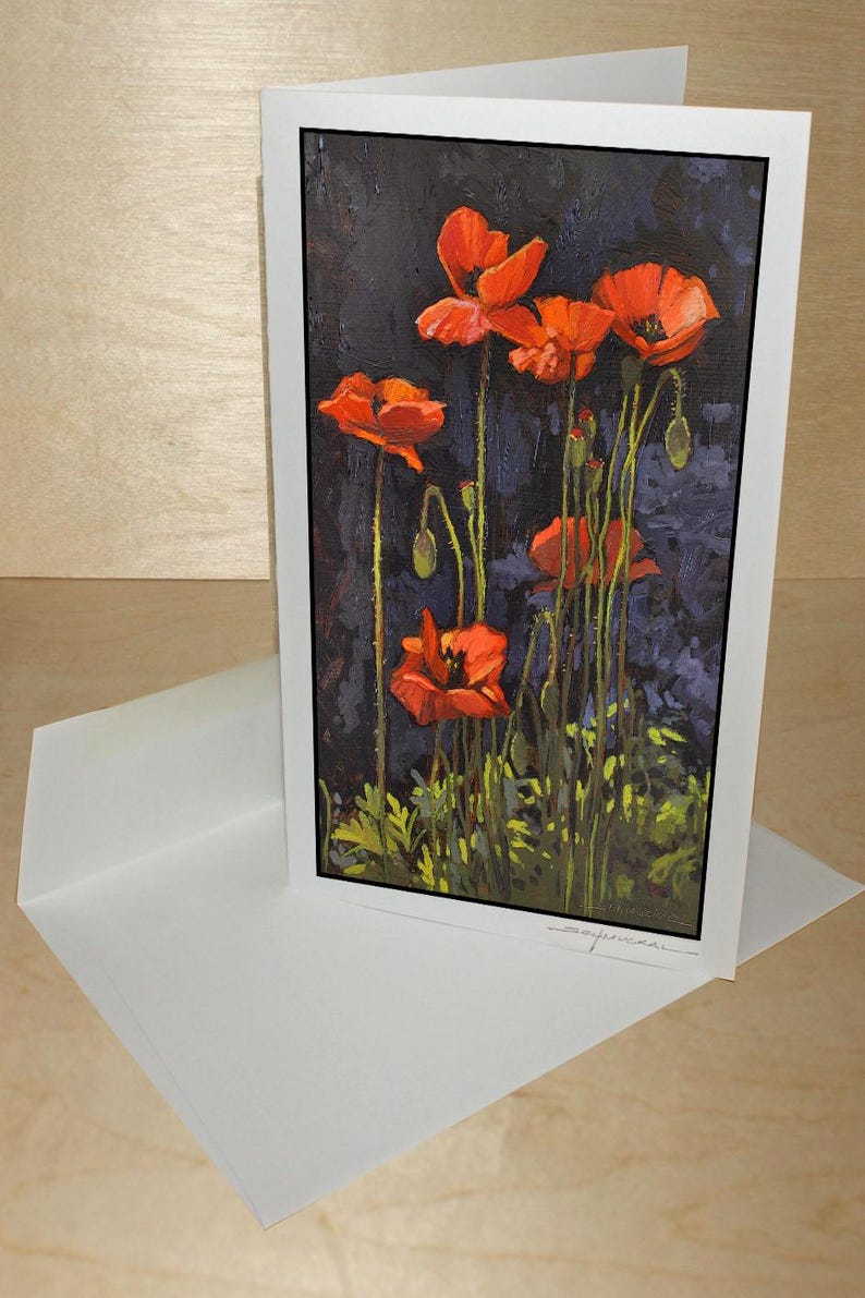 Red Poppies Large Blank Original Art Folded Note Cards - Jan Schmuckal ...