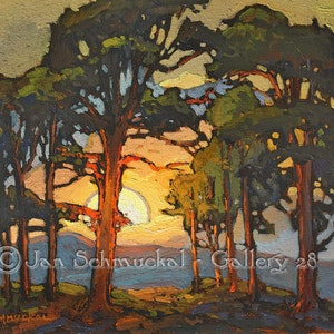 Sunset Ridge - Arts and Crafts Mission Pines - Giclee Fine Art PRINT of Original Painting matted to 11x14 by Jan Schmuckal