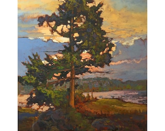 Lone Pine - Giclee Fine Art PRINT of Original Painting matted to 16x20 by Jan Schmuckal Pines Sunset Wall Art