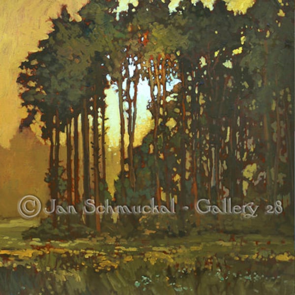 Mission Arts and Crafts CRAFTSMAN Pine Sunset - Giclee Fine Art PRINT of Original Painting mated to 11x14 por Jan Schmuckal