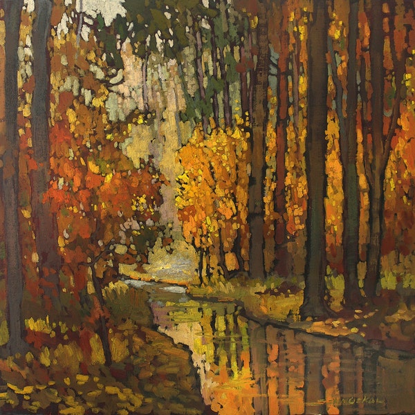 Autumn Day  Color - Giclee Fine Art PRINT of Original Painting matted to 12x12 by Jan Schmuckal