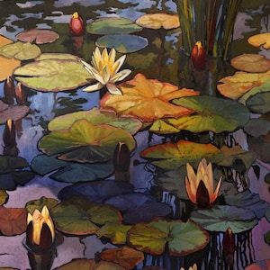 Lily Pond Shadows - Giclee Fine Art PRINT of Original Painting matted to 16x20 by Jan Schmuckal Wall Art