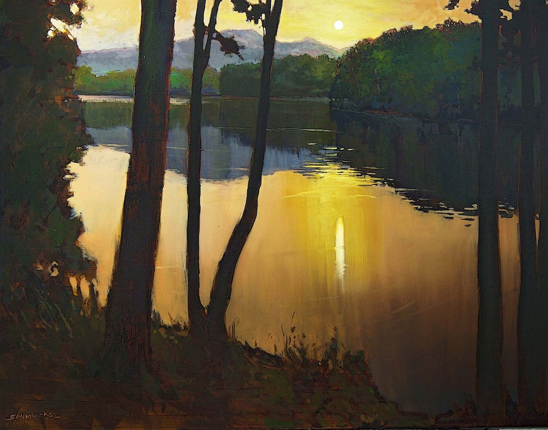 Sunset Lakeside - Giclee Fine Art PRINT of Original Painting Matted to ...