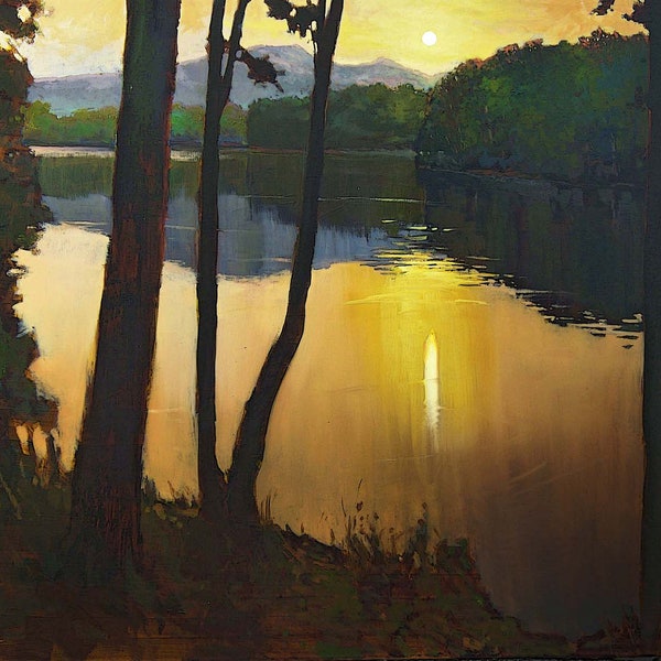 Sunset Lakeside - Giclee Fine Art PRINT of Original Painting matted to 16x20 by Jan Schmuckal Wall Art