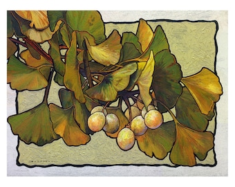 Autumn Ginkgo - Giclee Fine Art Poster PRINT of Original Painting unmatted to 13x17 by Jan Schmuckal