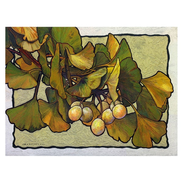 Autumn Ginkgo - Giclee Fine Art Poster PRINT de pintura original sin mate a 13x17 por Jan Schmuckal