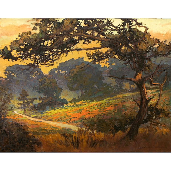 Torrey Pine- Giclee Fine Art PRINT of Original Painting matted to 16x20 by Jan Schmuckal Mission Arts and Crafts Style Wall Art
