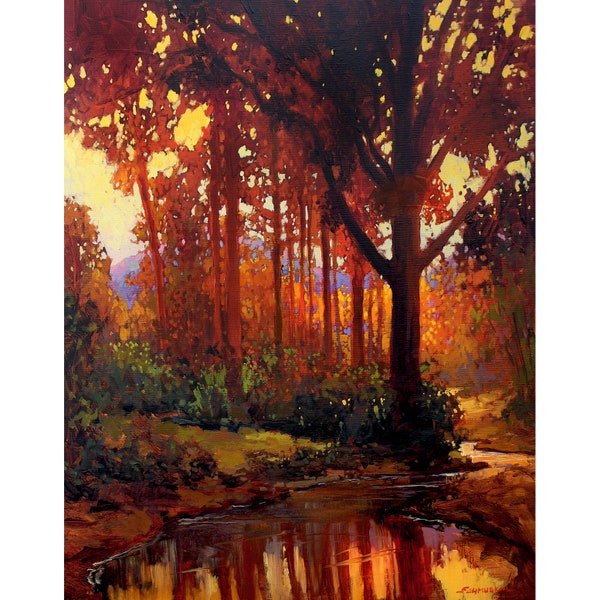 Otoño rojo - Giclee Fine Art PRINT de pintura original mate a 16x20 por Jan Schmuckal Mission Arts and Crafts