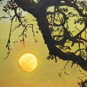 Oak Moon Craftsman Tonalist Impressionist Art Matted to 11x14 Giclee Fine Art Print of original work by Jan Schmuckal Mission Style image 3