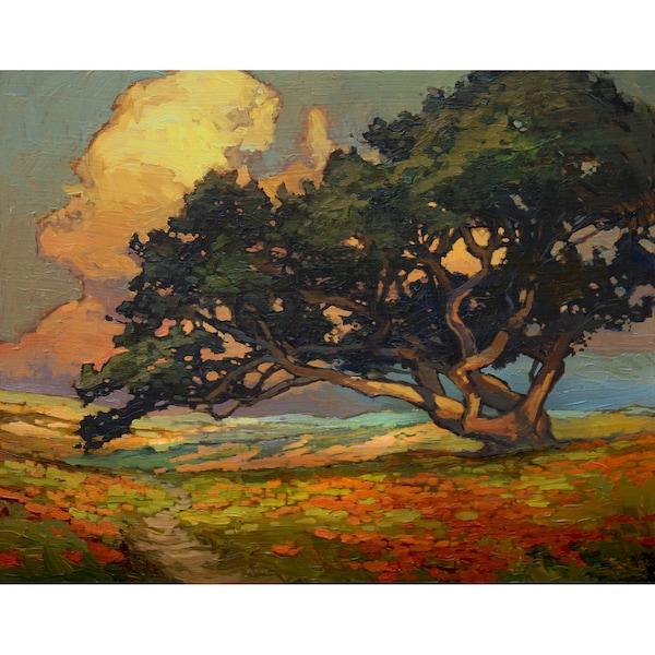 Sprawling Oak - Giclee Fine Art PRINT of Original Painting matted to 16x20 by Jan Schmuckal Mission Arts and Crafts Style Wall Art