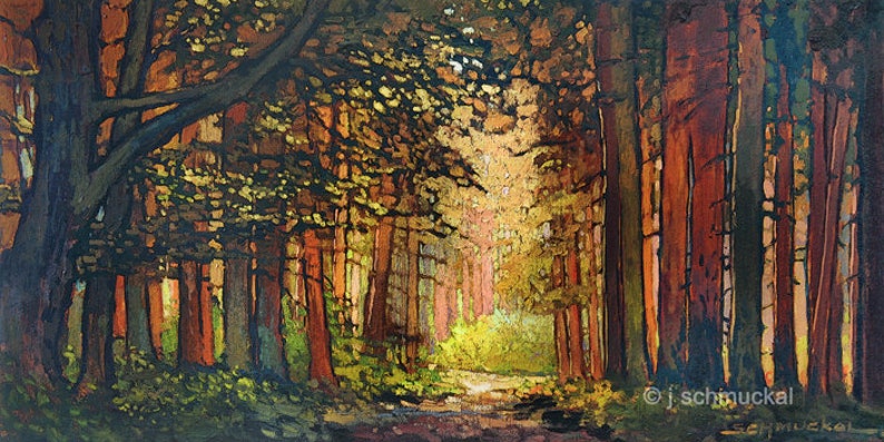 Into The Woods, Again Fall, Autumn Colors Giclee Fine Art PRINT of Original Painting matted to 12x20 by Jan Schmuckal immagine 2