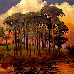 Riverbank Pines - Giclee Fine Art PRINT of Original Painting matted to 16x20 by Jan Schmuckal Wall Art
