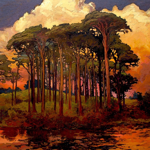 Riverbank Pines - Giclee Fine Art PRINT of Original Oil Painting matted to 16x20 by Jan Schmuckal Wall Art