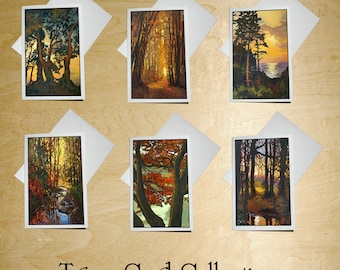 Trees Large Blank Original Art Folded Note Cards - Jan Schmuckal - Set of 6 - Artist Signed and Handmade Made in the USA