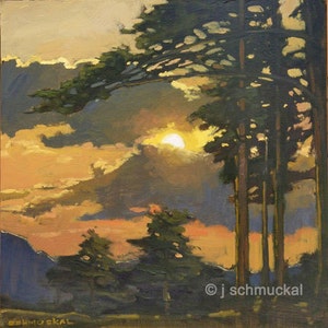 Pine Silhouette - CRAFTSMAN Pine Mission Arts and Crafts - Giclee Fine Art PRINT of Original Painting matted to 12x12 by Jan Schmuckal