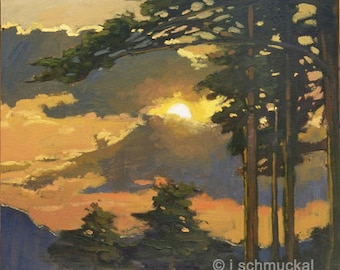 Pine Silhouette - CRAFTSMAN Pine Mission Arts and Crafts - Giclee Fine Art PRINT of Original Painting matted to 12x12 by Jan Schmuckal