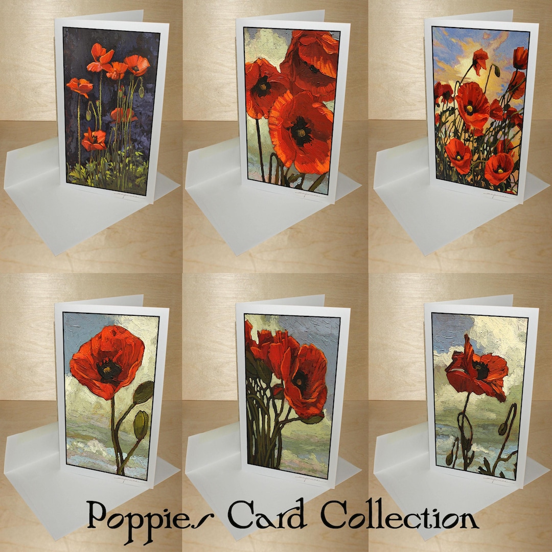 Red Poppies Large Blank Original Art Folded Note Cards - Jan Schmuckal ...