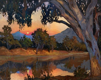 Sunset, Moonrise - Giclee Fine Art PRINT of Original Painting matted to 16x20 by Jan Schmuckal