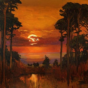 Sunset Vista - Giclee Fine Art PRINT of Original Painting matted to 16x20 by Jan Schmuckal Mission Arts and Crafts Style