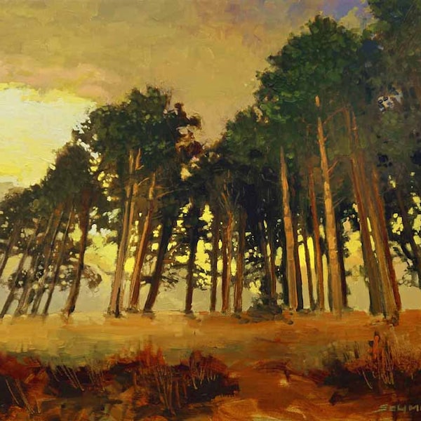 Hilltop Pines Sunset - Craftsman Tonalist Impressionist Art - Matted to 11x14 Giclee Fine Art Print of original work by Jan Schmuckal