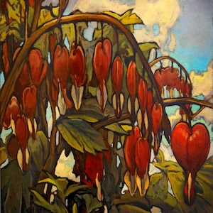 String Of Hearts - Mission Arts and Crafts Giclee Fine Art PRINT of Original Painting matted to 11x14 by Jan Schmuckal Bleeding Hearts