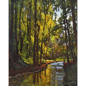 Arroyo Burbujeante - Impresión artística Giclée de la pintura original de Jan Schmuckal, enmarcada en 11x14 pulgadas.