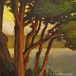 Through The Branches - Mission Arts and Crafts CRAFTSMAN Pine Sunset - Giclee Art PRINT of Original work matted to 11x14 by Jan Schmuckal