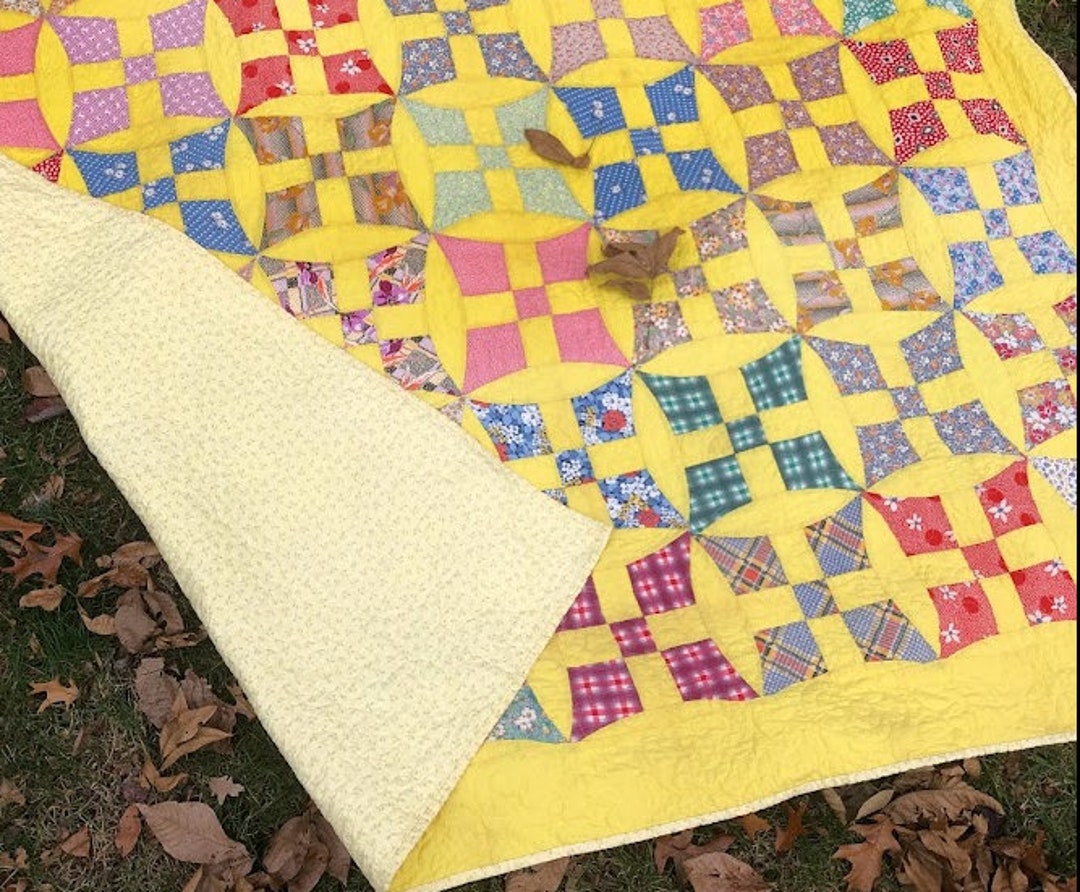 Vintage Glorified 9 Patch Yellow Multicolor Cotton Quilt Etsy