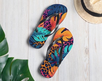Chanclas únicas con hojas de leopardo de neón, sandalias de playa, chanclas de novia, sandalias de boda hawaianas