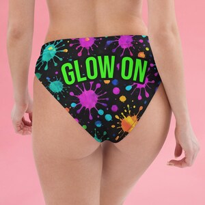 Glow On Recycled Bikini Bottoms, High Waisted Swimsuit, Rave Outfit, Swimwear